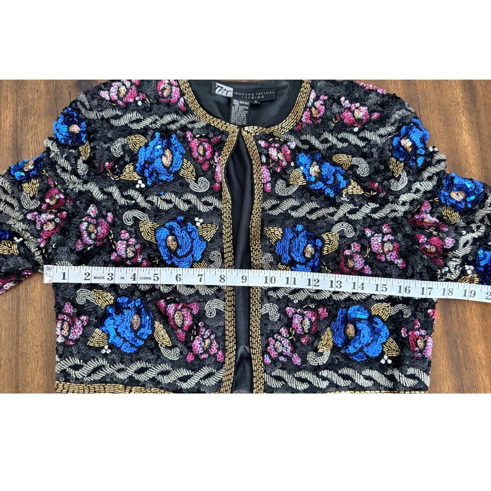 Vintage 80s Morgan Taylor Silk Sequin Jacket Size 6 Beaded Floral Bolero Evening - Picture 8 of 11
